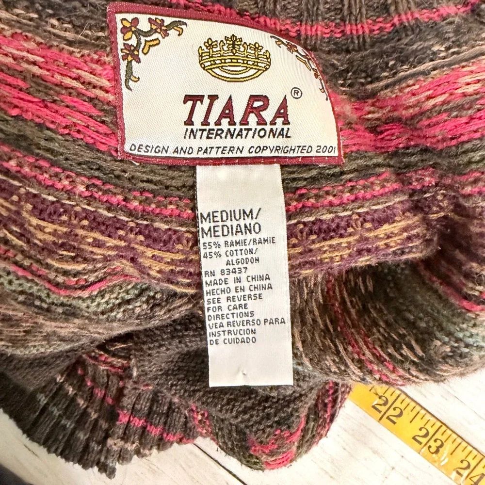 Vtg Y2k Cardigan Womens M Nordic Fair Isle Brown Zip Knit Sweater Cabin Cozy